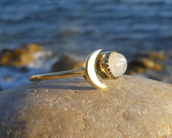 Adjustable Moon Ring, Brass Ring With Moon, Moon Stone Ring With