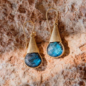 Gold plated labradorite earrings, beautiful labradorite earrings, 24k gold plated labradorite earring
