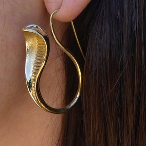 Snake earring, sterling brass earrings, snake hoops, cobra earring, shiva earring, gift for woman, gold snake earring, golden hoops, shiva