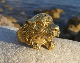 Jaguar ring, golden ring, sterling brass ring, golden Jaguar ring, tigger ring, lion ring, golden lion ring, gift, ring for man, woman ring