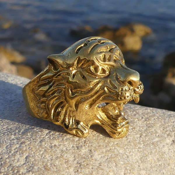 Jaguar ring, golden ring, sterling brass ring, golden Jaguar ring, tigger ring, lion ring, golden lion ring, gift, ring for man, woman ring
