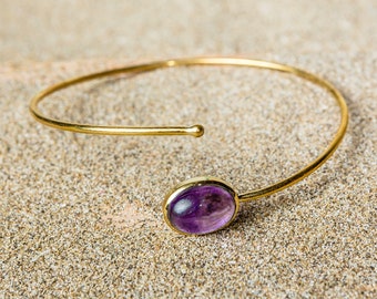 Amethyst arm bracelet, amethyst arm cuff, gold arm cuff, sterling brass, adjustable arm bracelet, amethyst bracelet, natural gem, amethyst