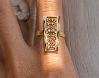 Bohemian ring, big gold ring, adjustable ring, brass ring, elegant geometric gold ring, handmade ring, boho ring, goddess ring, gold ring