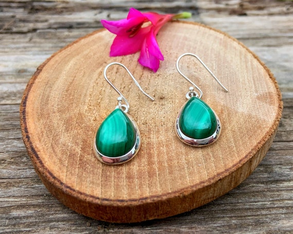 Orecchini A Cabochon Ovale In Malachite E Argento 925 - Orecchini - Foto 3