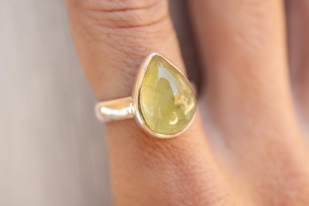 Prehnite Silver Ring, Sterling Silver Ring With Prehnite, Prehnite