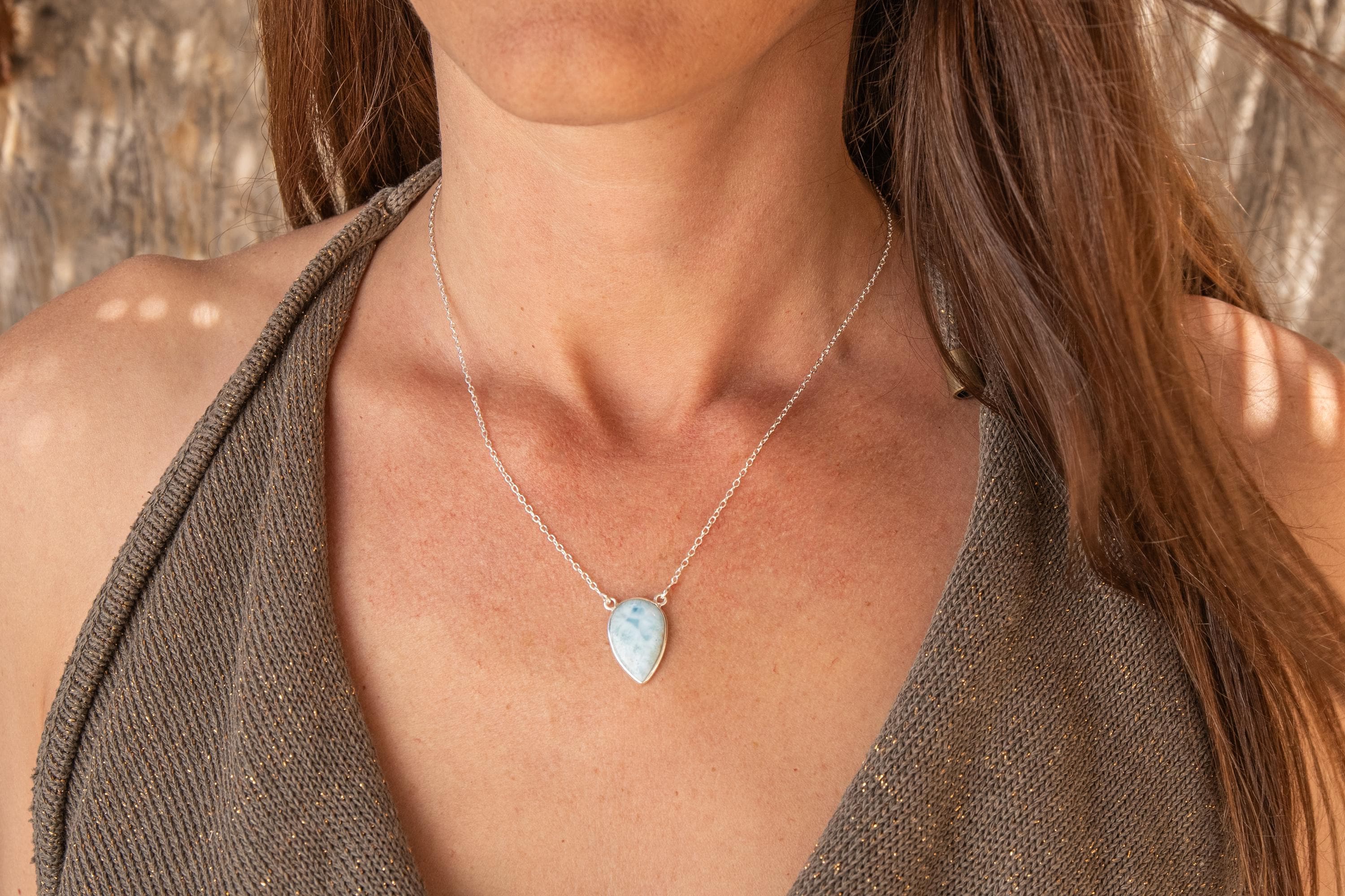 ラリマーネックレス、ラリマー付きシルバーネックレス、ブルージェム