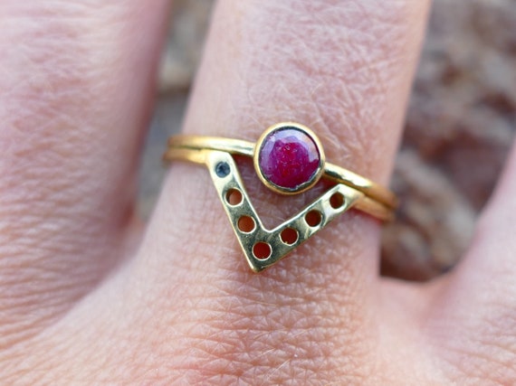 brass ring, sterling brass ring, brass ring with gem, brass ring with granate, simple ring, brass jewelry, brass jewelry with gem, brass