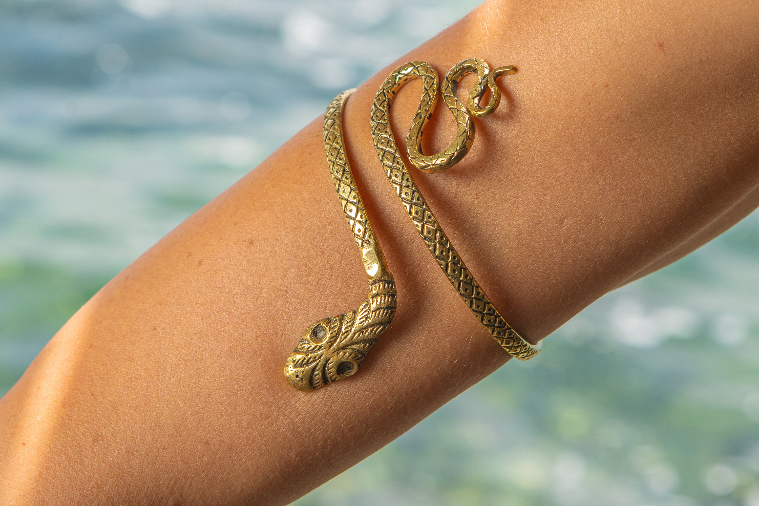 Snake Bracelet, Snake Arm Cuff, Golden Snake Bracelet, Snake