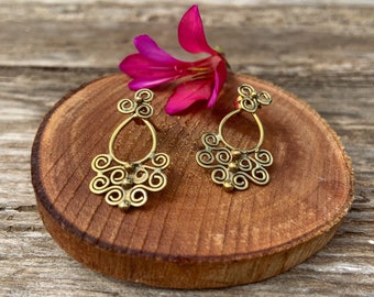 India earrings, brass earrings, sterling brass earrings, golden earring, brass hoops, boho, gift, Ibiza, brass earring for woman, handmade