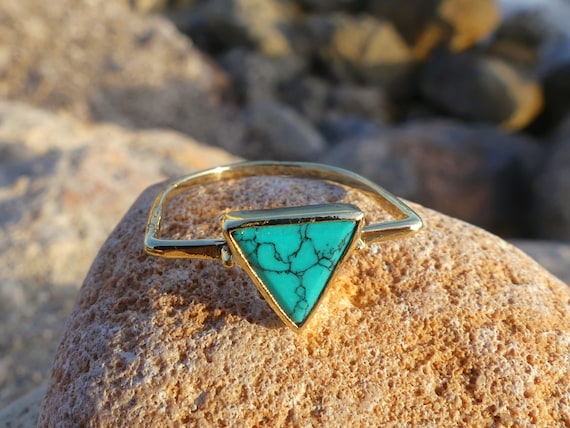 Turquoise Ring Golden Turquoise Ring Triangle Ring Geometric