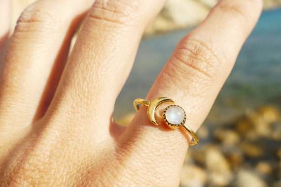 Thread Moon Rings For Women Stainless Steel Vintage Finger Ring Female