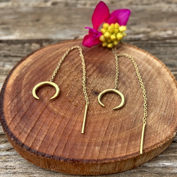 Moon earrings, brass earrings, sterling brass, brass moon earring, minimal earring, golden earring, brass moon, gift, boho, handmade, Ibiza