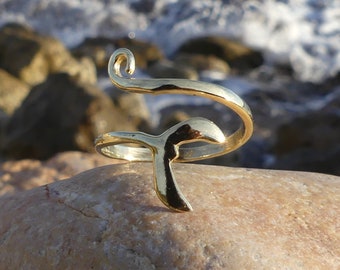 Mermaid ring, sterling brass ring, golden ring, tale, ocean ring,   summer ring, gift for woman, golden ring for woman,  magic ring,  whale