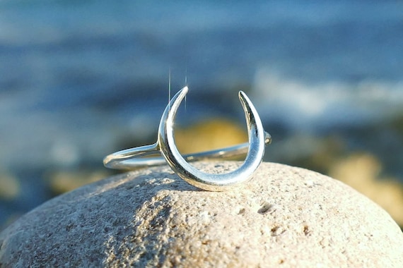 Silver Ring Sterling Silver Ring Moon Moon Silver Ring Moon Design Ring Moon Shape Ring Silver Ring With Moon Moon Ring Moon Silver Etsy