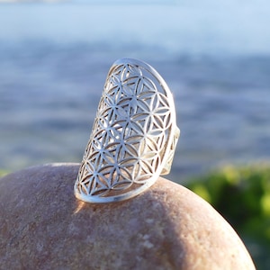 silver ring, sterling silver ring, flower of life silver ring, flower of life ring, silver ring for woman, geometry ring, sacred geometry imagen 2