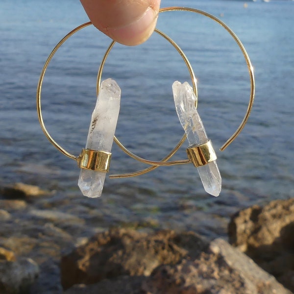 Crystal earrings, quartz earring, brass crystal earring, hoops with quartz, earring with crystal, crystal hoops, quartz hoops, magic earring