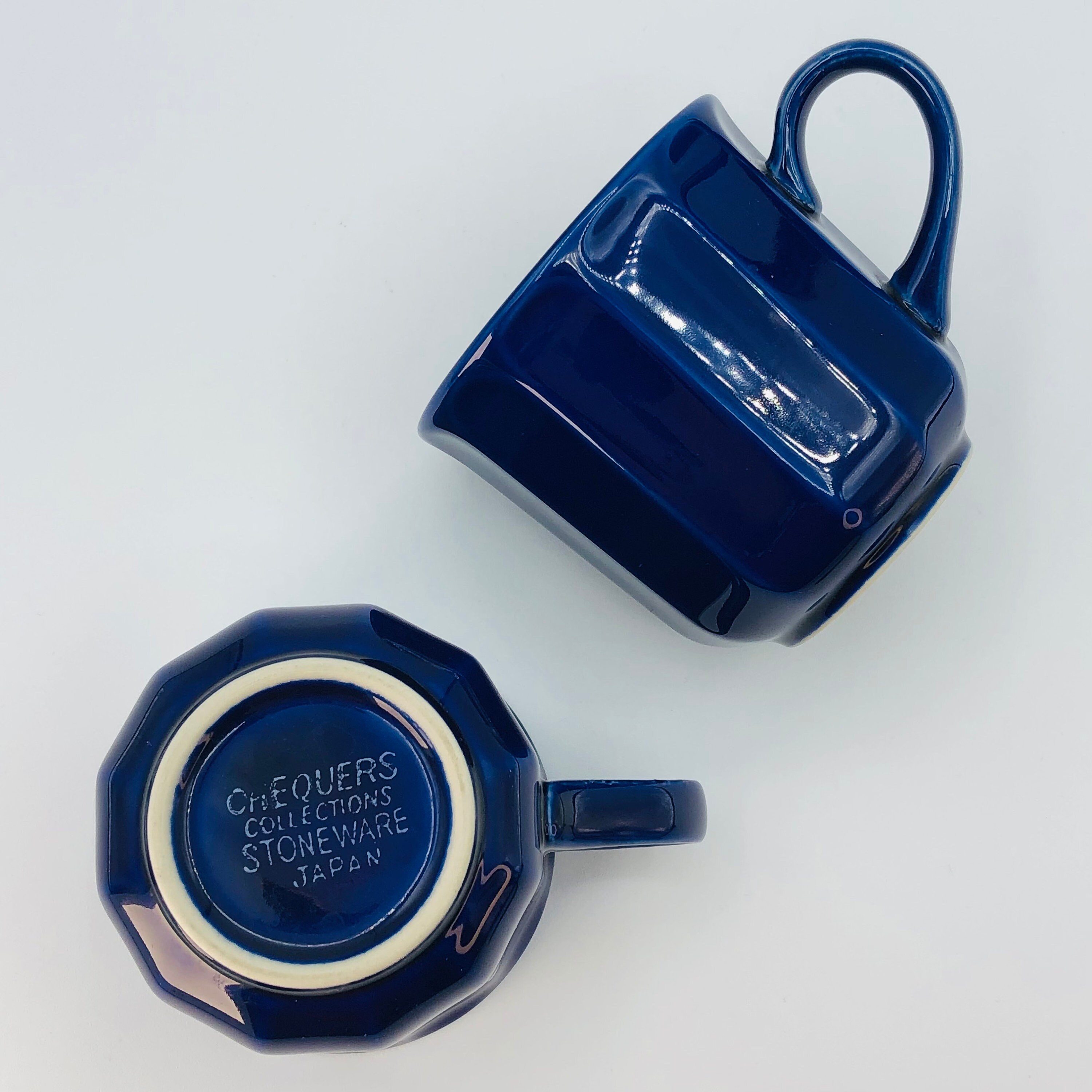 80s Cobalt Blue Ironstone Coffee Mug, SET of 2, CHEQUERS
