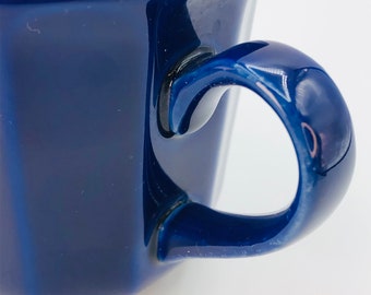 80s Cobalt Blue Ironstone Coffee Mug, SET of 2, CHEQUERS