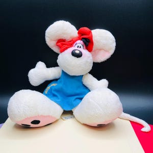90s Diddlina Mouse 12" soft toy Plush, Vintage Germany Diddl Comic Strips Cartoon Character, Collectible Stuffed Animal, Coquette Red Bow