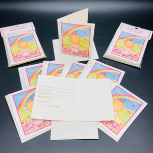 80s Baby Girl Birth Announcement MERCI DE BEBE Picture Holder Card and Envelope Lot of 24, Vintage French Canadian Stationery, New Old Stock