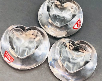 Orrefors Sweden MISS CANADA Mini Hearts Art Glass Paperweights Collection of 3, Former Queens, Beauty Pageant Memorabilia, 1979 1980 1985