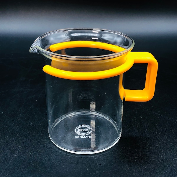 80s Bodum Yellow Handle Creamer SINGLE, Vintage Bodum Clear Glass Beaker Creamer, Bodum Denmark Primary Color Drinkware, New Wave Aesthetic