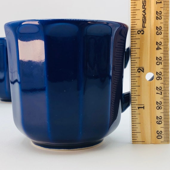 80s Cobalt Blue Ironstone Coffee Mug, SET of 2, CHEQUERS
