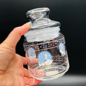80s Country Mother Goose Duck Apothecary Glass Jar and Bubble Lid, Vintage Countertop Canister, Retro Modern Farmhouse Kitchenware, Gift