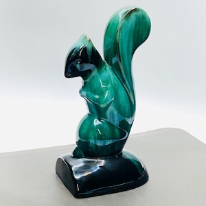70s Aqua Green Drip Glaze Squirrel Figurine Statuette, Vintage Art Pottery Woodland Animal, Boho Cabin Mantlescape, Retro Cottagecore -As Is