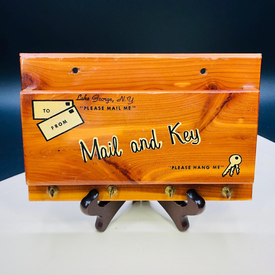 Vintage 60s Wooden Mail & Key Hooks Wall Pocket: Mid-century Lake ...