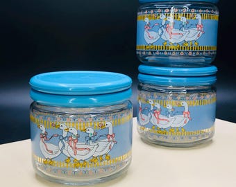 Vintage 80s Country Mother Goose Blue Ribbon Glass Jar: CHOICE - Retro Farmhouse Canister