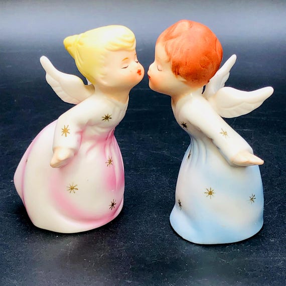 Figurine Kissing Angels En Céramique – Japon – Décoration De Noël