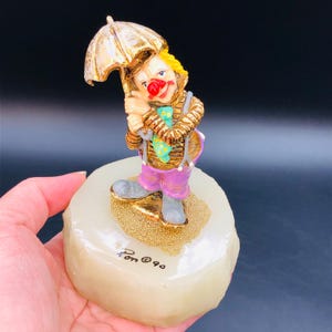 1990 Ron Lee STORMY WEATHERS Clown Figurine #934/2750, Vintage Pewter 24k Gold Enamel Statue Onyx Base, Limited Series, Retro Circus Decor