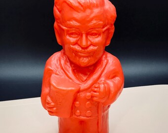Vintage 1977 KFC Colonel Sanders Blow Mold Plastic Coin Bank: Red Orange - Promo Advertising