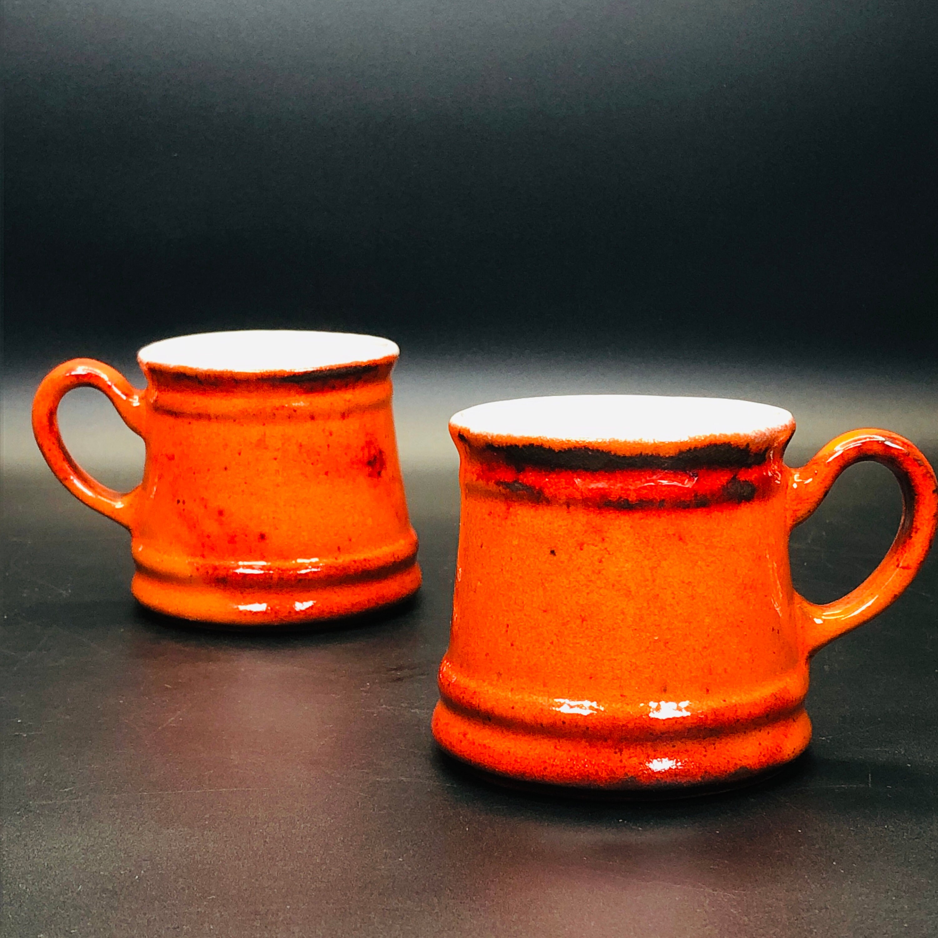 2 Vintage Ceramic Snail Figurines Drip Glazed White Red Orange