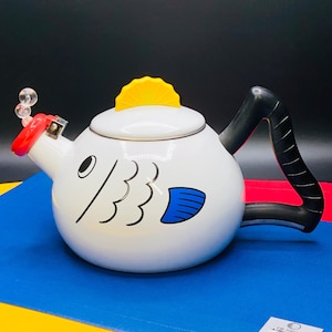 Vintage 80s KAMENSTEIN Whimsical Fish Bubble Enamel Kettle Teapot