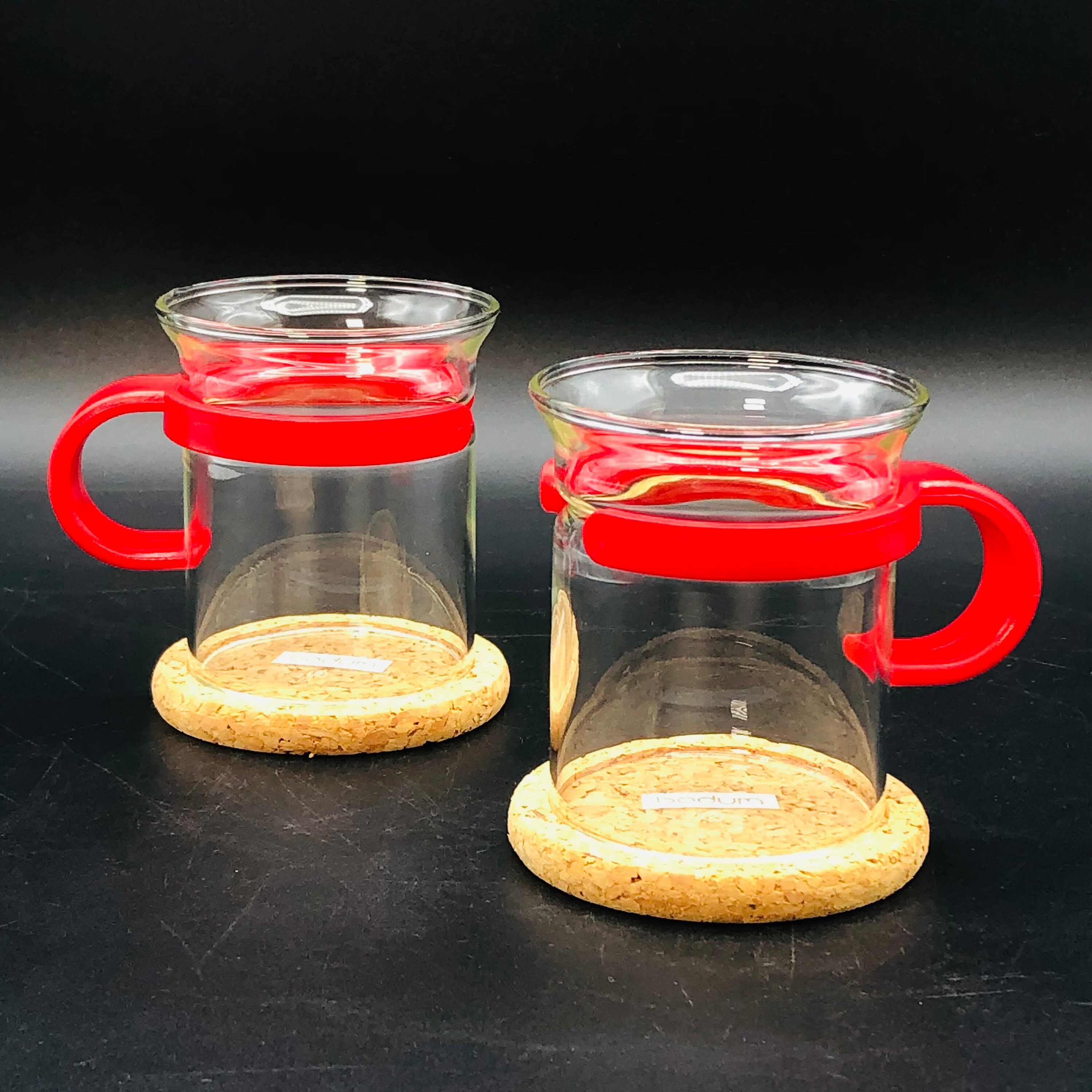 Set of 3 Danesco Bodum Coffee Cups, White Ceramic With Red Logos