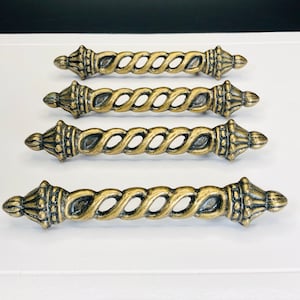 Vintage 70s Brass Cabinet Drawer Pulls Handle - Set of 4: Ornate Reclaimed Hardware