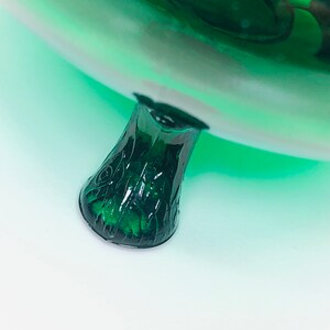 50s VIKING Glass Translucent Evergreen Tree Bark Feet Flowerlite Bowl 549 UV Glow Candle Holder Flower Frog, Emerald Green 3 Toed Rose Bowl image 8