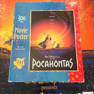 90s Pocahontas Movie Poster Puzzle 300 piece - COMPLETE - Vintage Walt Disney Classics Character Retro Toy, Meeko Racoon, Home Theater Decor