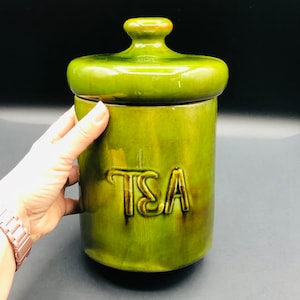 Tarro de té vintage de cerámica Laurentian de los años 70: color verde aguacate. Ideal para la cocina. Estilo retro cottagecore.