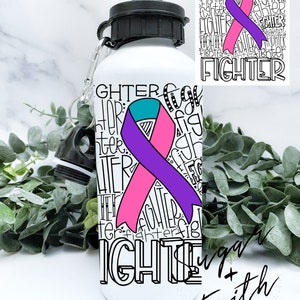 Thyroid Cancer Water Bottle | Cancer Fighter | Ribbon Awareness | Aluminum | Stainless Steel | Aluminum | Insulated