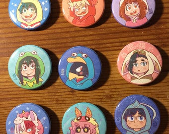 Highschool Heroes Anime Inspired Pinback Buttons - MADE TO ORDER