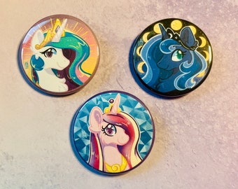 Pony Princess Cartoon Inspired Pinback Buttons MADE TO ORDER