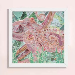 Arte mural de pulpo: lámina enmarcada para habitación infantil oceánica / Decoración costera para baño / Regalo de animales marinos / Póster de vida marina