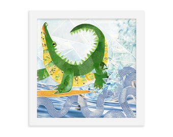 Swimming Alligator Art Print | Framed Collage Nursery Decor