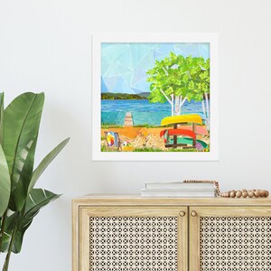 Decoración de casa de lago enmarcada: impresión de collage reciclado / Arte del norte de Michigan / Arte de pared de cabaña acogedora / Regalo ecológico de lago