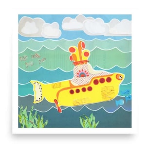 impression d'art mural Beatles | chambre d'enfant sur le thème des Beatles | affiche des Beatles du sous-marin jaune | décoration murale colorée | Déco colorée pour salle de bain pour enfants