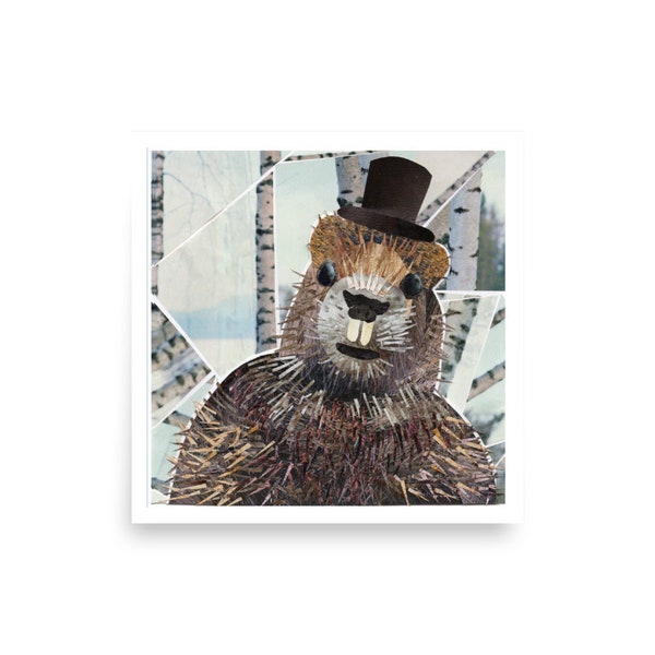 groundhog day print | punxsutawney phil art | gift for dad | winter woodland animal print | groundhog day art