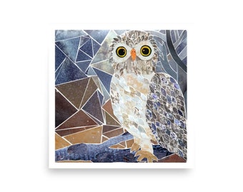 Snöuggla Barnrumstryck | Handgjord collage Giclée